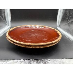 Vintage Hull Pottery Mirror Brown Drip Glaze Dinner Plates Set of 2 Oven Proof